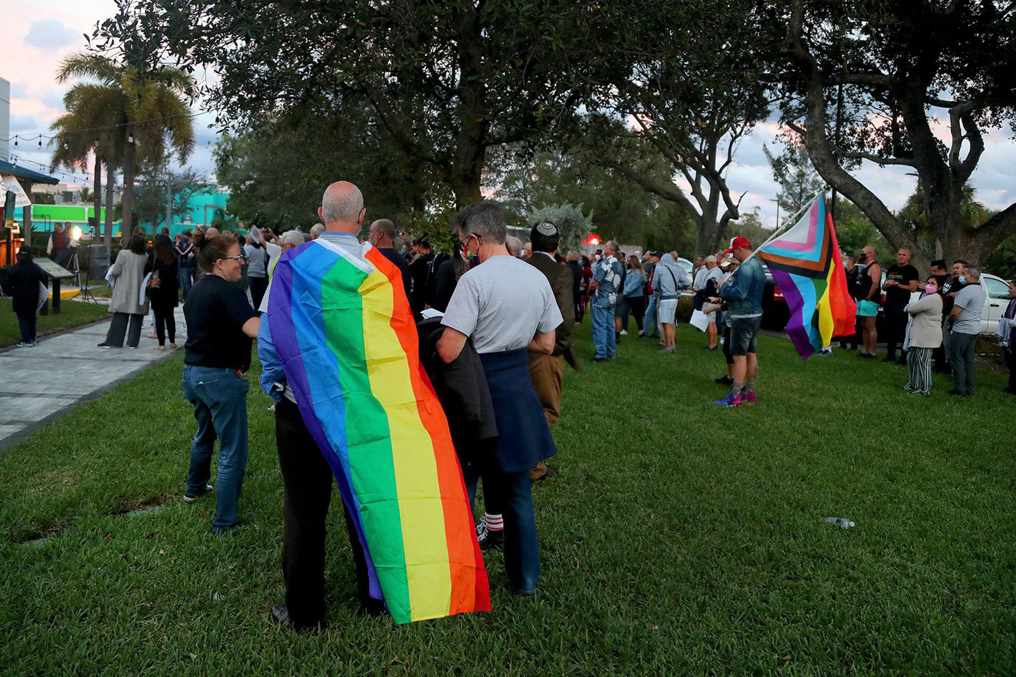 PHOTO: Supporters rally to push back against the so-called "Don't Say Gay" at the Pride Center in Wilton Manors, Fla., Feb. 2, 2022.