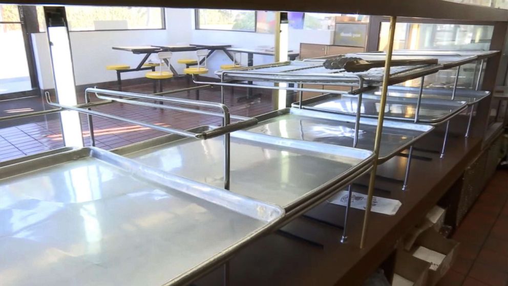 PHOTO: The empty shelves at Donut City Seal Beach, Calif., owned by John Chhan. When his wife, Stalla, fell ill, they bought up his daily supply so he could close shop and head home to take care of her.