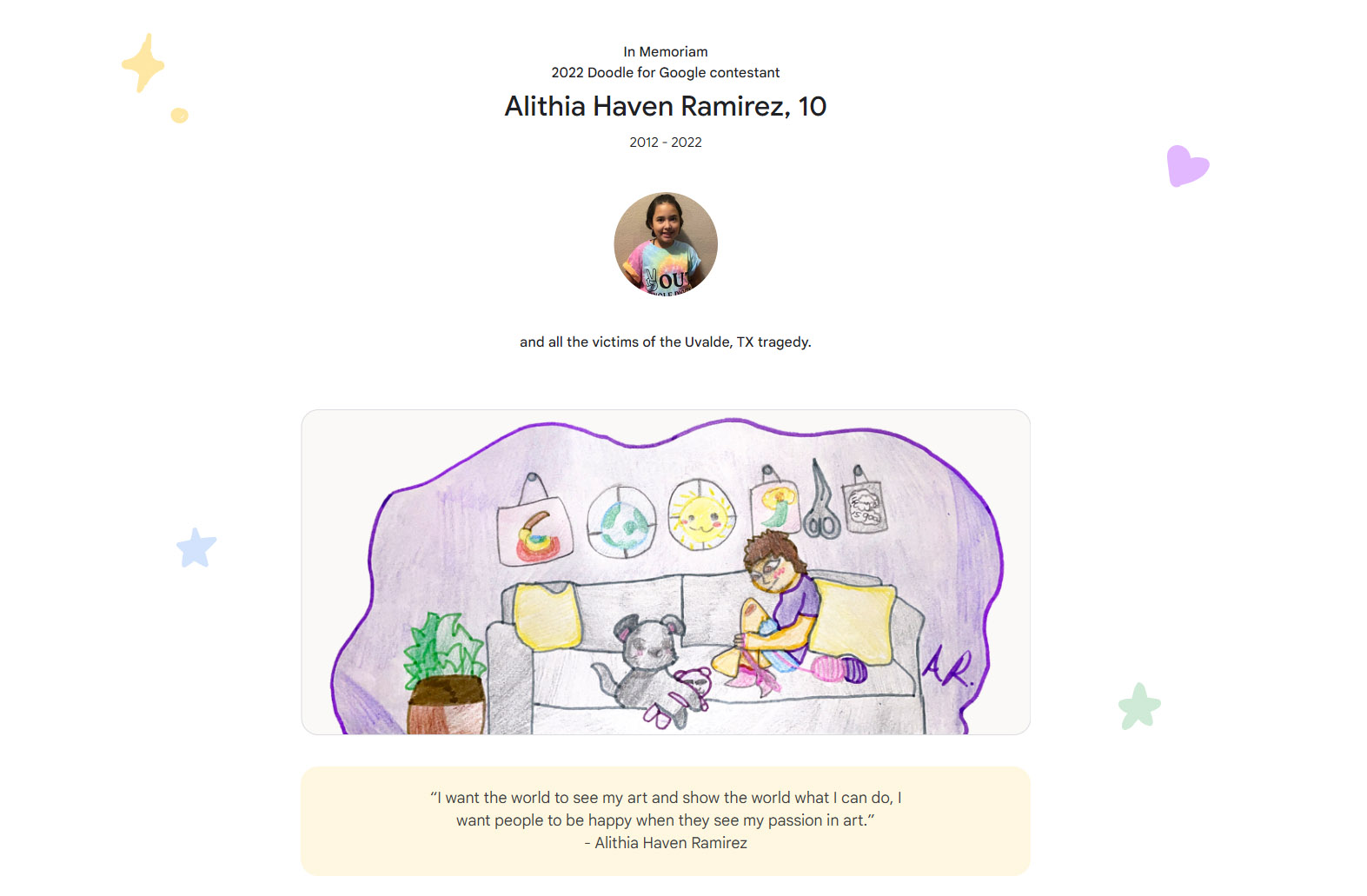 PHOTO: Doodle for Google honors Alithia Haven Ramirez and all the victims of the Uvalde, Texas tragedy.