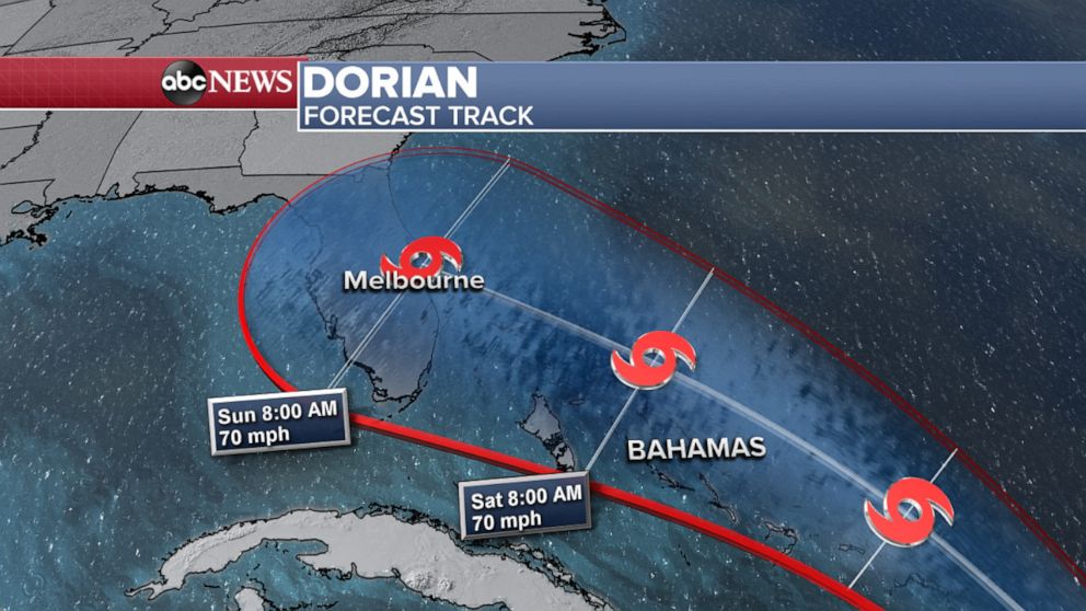 PHOTO: The forecast track for Tropical Storm Dorian. 