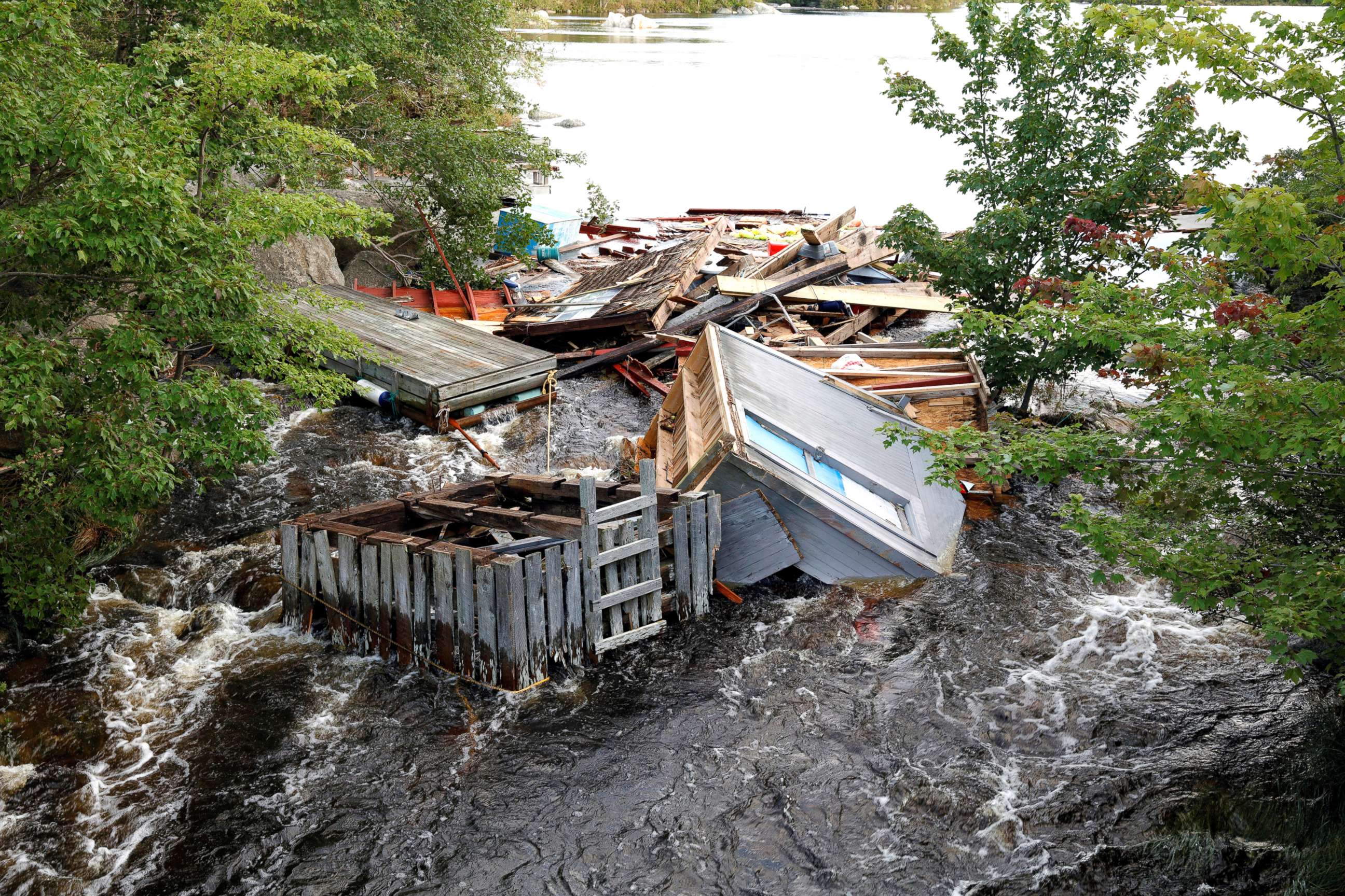 PHOTO: A fishing shed is caught in a river after the departure of Hurricane Dorian in Halifax, Nova Scotia, Canada, Sept. 8, 2019.