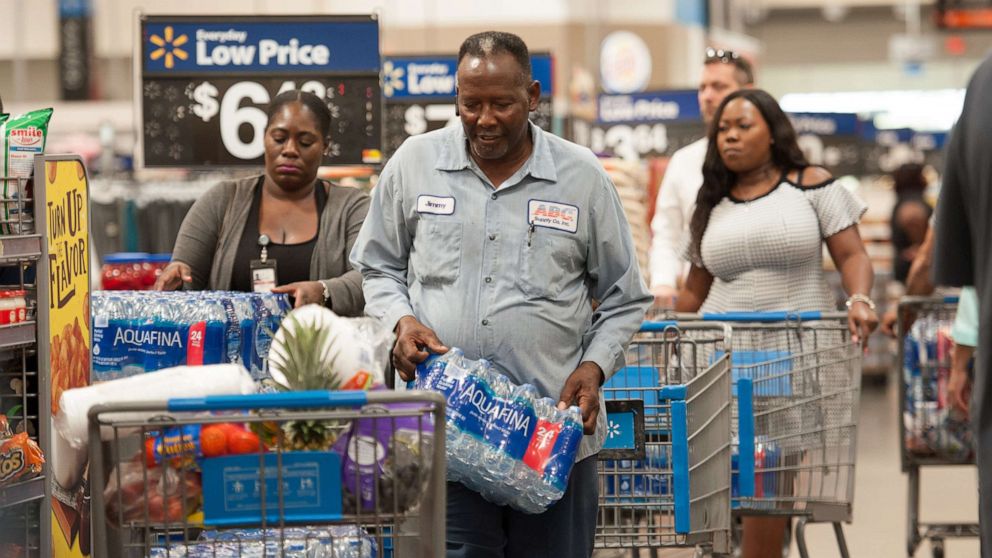 PHOTO: Florida residents stock up with groceries and water in preparation for Hurricane Dorian, in Fort Lauderdale, Fla., Aug. 28, 2019.