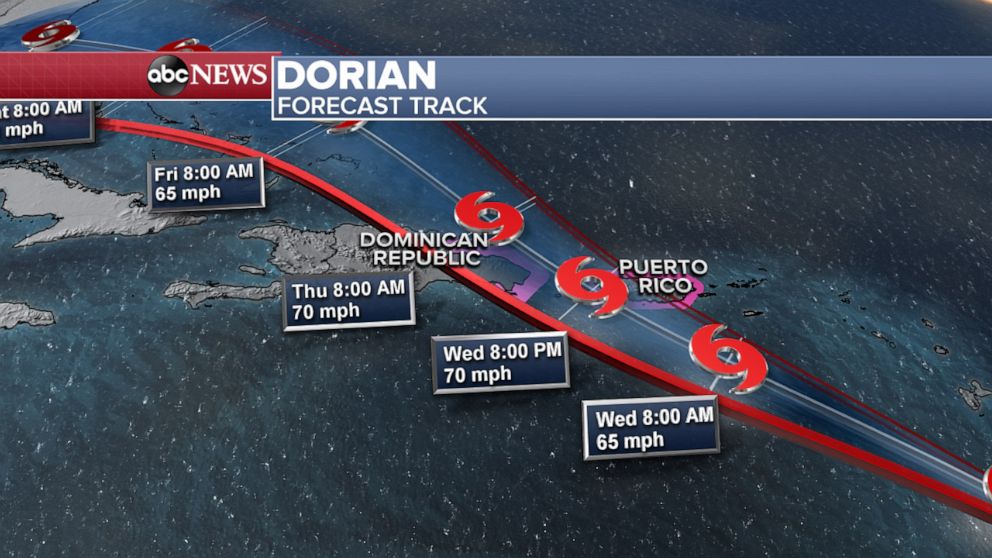 PHOTO: The forecast track for Tropical Storm Dorian. 
