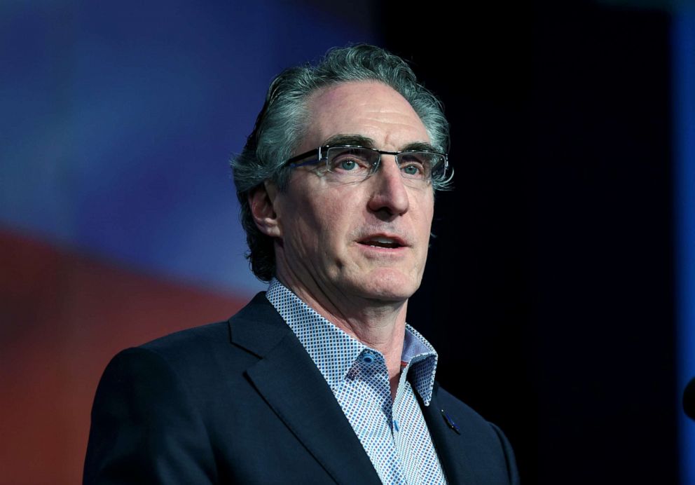 PHOTO: In this April 7, 2018, file photo, Governor Doug Burgum speaks to delegates at the Republican State Convention in Grand Forks, ND.