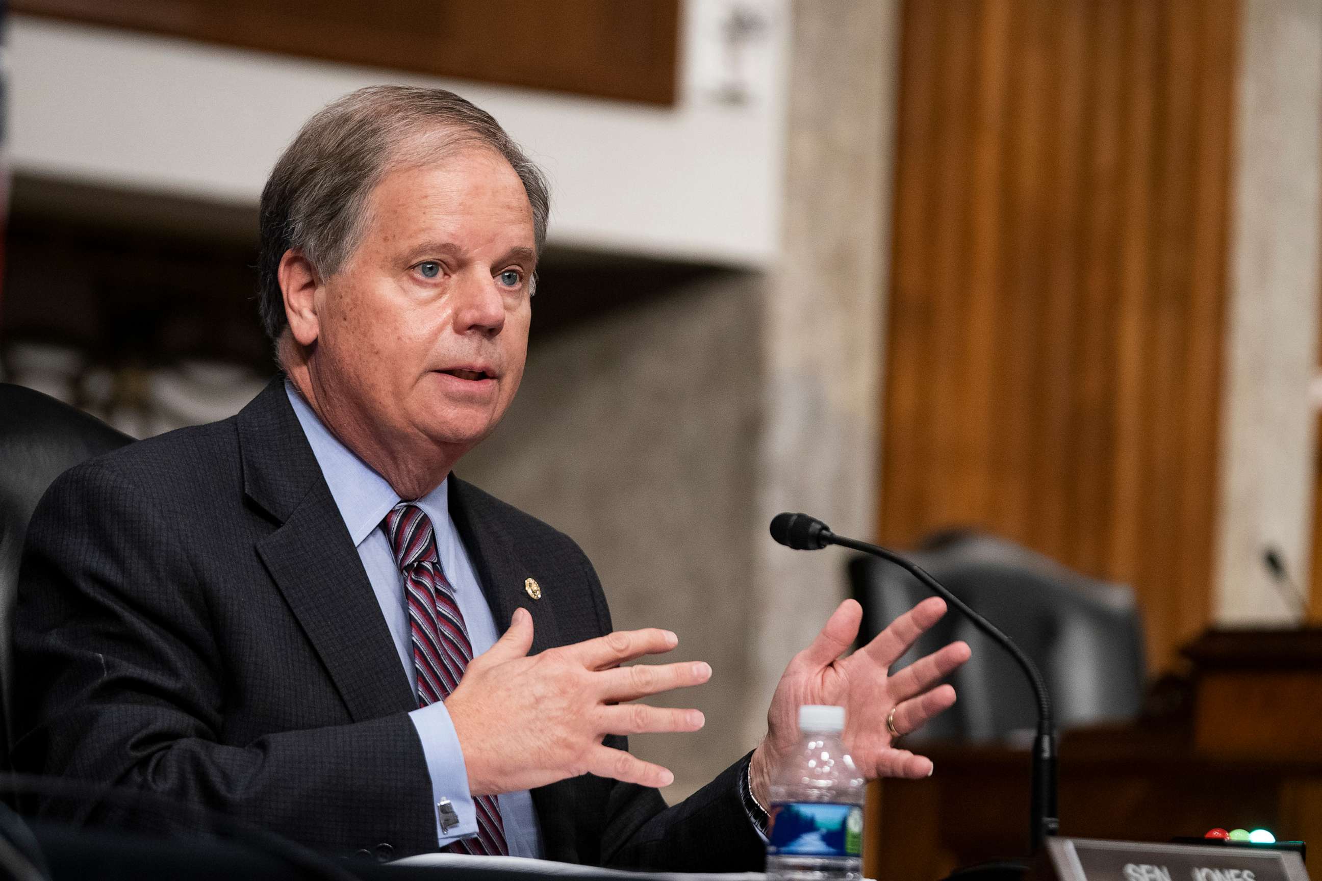 PHOTO: In this Sept. 23, 2020, file photo, Sen. Doug Jones asks a question at a hearing of the Senate Health, Education, Labor and Pensions Committee, in Washington, DC.
