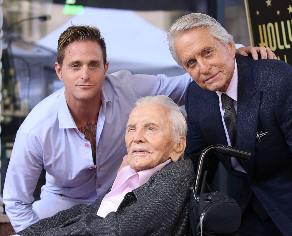 PHOTO: Cameron Douglas, Kirk Douglas and Michael Douglas attend the ceremony honoring Michael Douglas with a Star on The Hollywood Walk of Fame held on November 06, 2018, in Hollywood.