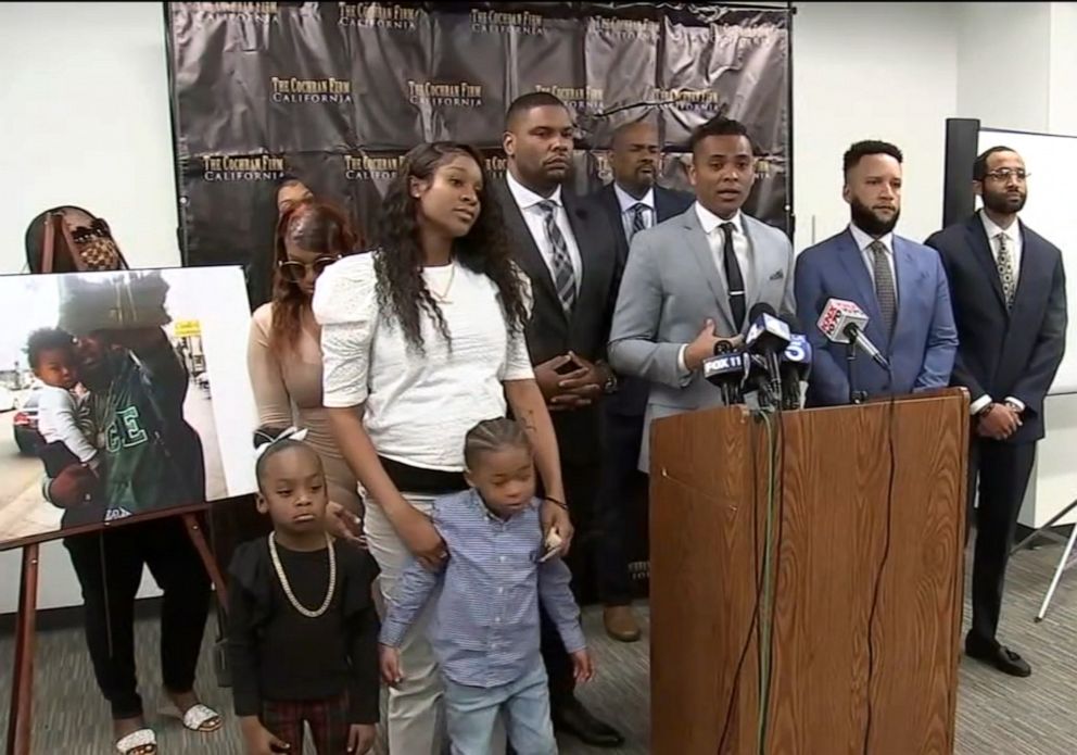PHOTO: The family of rapper Drakeo the Ruler participates in a press conference to announce it will file a wrongful death lawsuit against the promoters of the Los Angeles music festival where he was fatally stabbed backstage, Jan. 27, 2022 in Los Angeles.