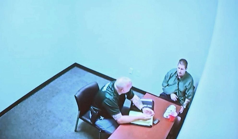 PHOTO: A screen grab from video of Michael Drejka being interrogated by police was played in court by Pinellas County prosecutors in Clearwater, Fla, Aug. 22, 2019. 