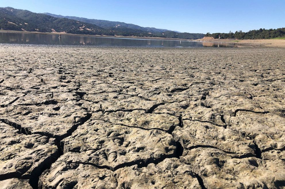 PHOTO: An exposed dry bed is seen at Lake Mendocino near Ukiah, Calif., Aug. 4, 2021.