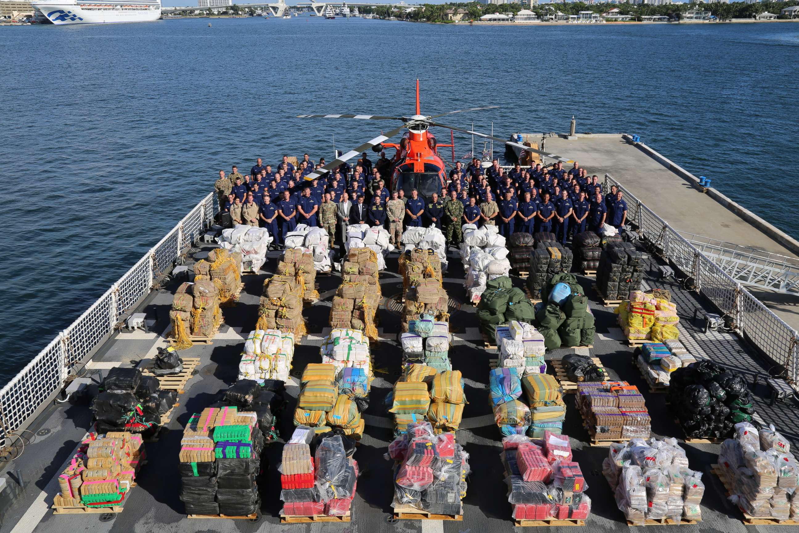 PHOTO: The Coast Guard Cutter James crew stands aboard the cutter Oct. 28, 2019, Port Everglades, Fla.