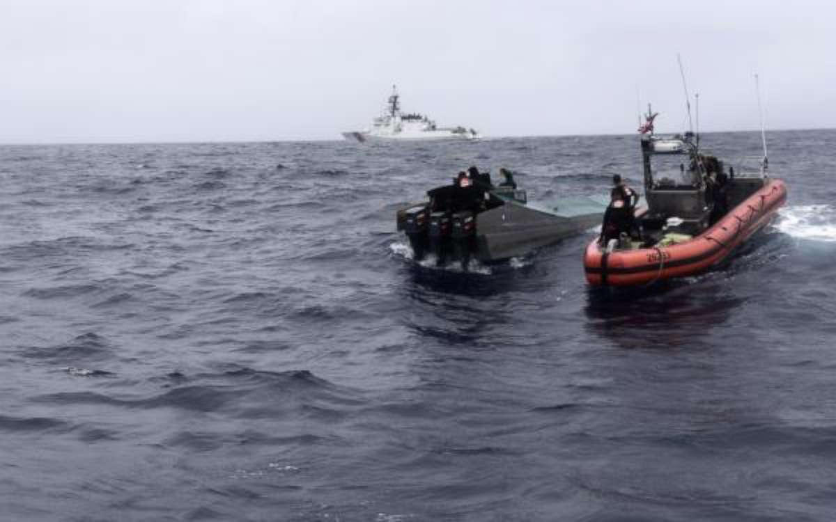 PHOTO: Coast Guard Cutter Bertholf (WMSL 750) boarding teams interdict a low-profile go-fast vessel while patrolling international waters of the Eastern Pacific Ocean, seizing more than 3,100 pounds of suspected cocaine, Nov. 4, 2019.