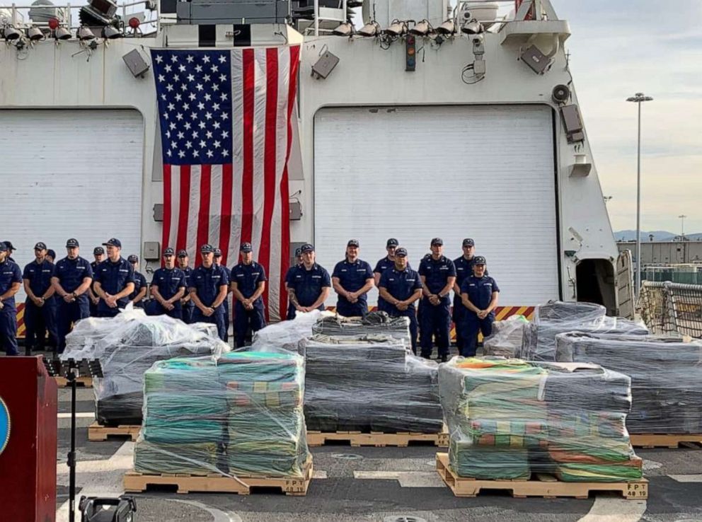 PHOTO: 18,000 pounds of cocaine, worth over $312 million, is displayed after a drug smuggling bust by the DEO and the U.S. Coast Guard.