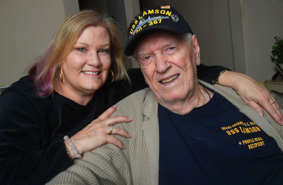 PHOTO: Sue Morse and her dad Duane Sherman, 96, pose for a photo at their home in Fullerton, Calif., Jan. 8, 2019.