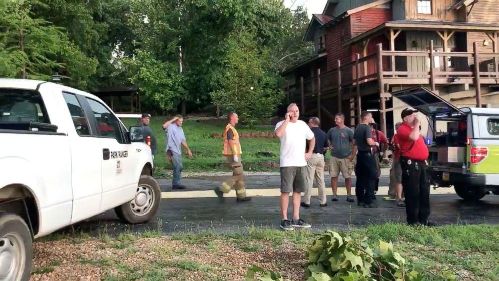 PHOTO: Rescue personnel are seen after an amphibious "duck boat" capsized and sank, at Table Rock Lake near Branson, Stone County, Mo., July 19, 2018. 