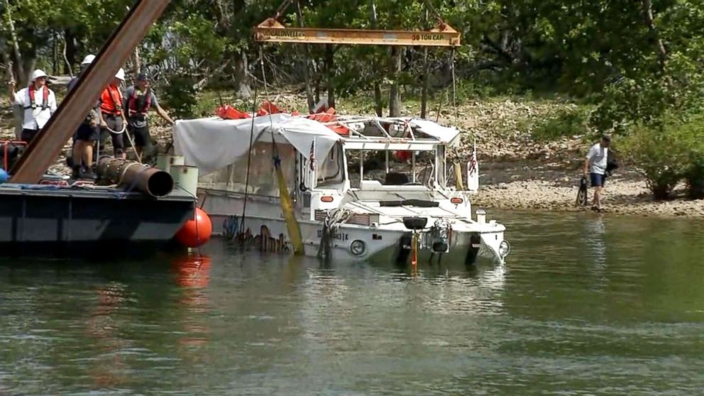 PHOTO: Investigators raised the duck boat, July 23, 2018, that capsized killing 17 people on Table Rock Lake near Branson, Mo.