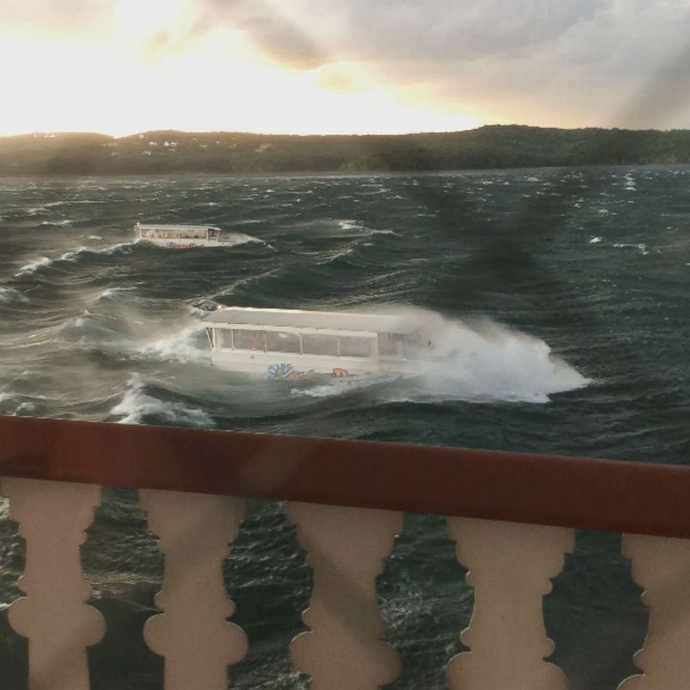 PHOTO: A video grab shows a tourist duck boat taking on water in a lake near Branson, Mo., July 20, 2018.