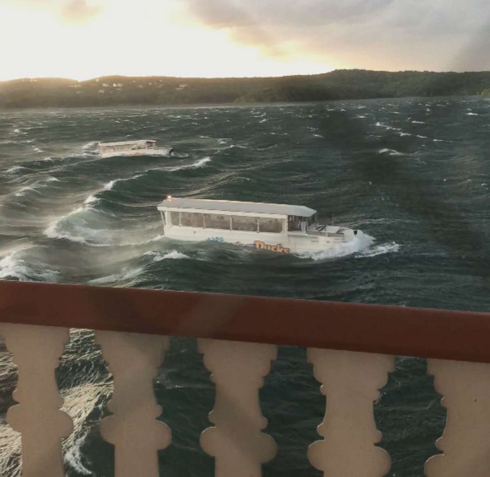 PHOTO: A video grab shows a tourist duck boat taking on water in a lake near Branson, Mo., July 20, 2018.