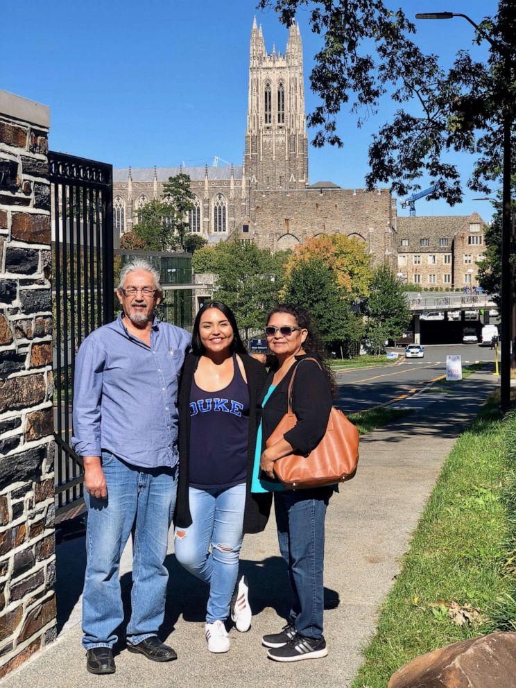 PHOTO: Shandiin Herrera, 23, pictured with her mother parents at Duke University. 