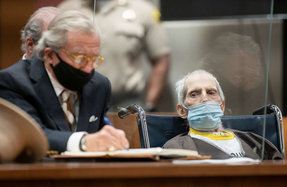 PHOTO: Robert Durst seated with attorney Dick DeGuerin, was sentenced to life without the possibility of parole, Oct. 14, 2021, in Los Angeles.
