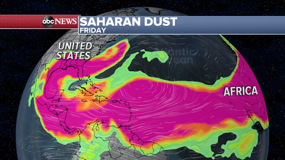 PHOTO: The Saharan Dust forecast is seen her for Friday.
