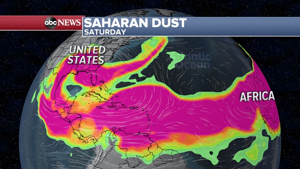 PHOTO: The forecast for the Saharan dust cloud is seen here.