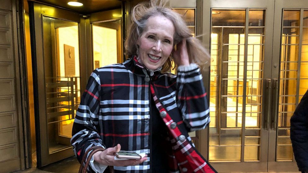 PHOTO: In this Feb. 22, 2022, file photo, columnist E. Jean Carroll leaves federal court in New York.