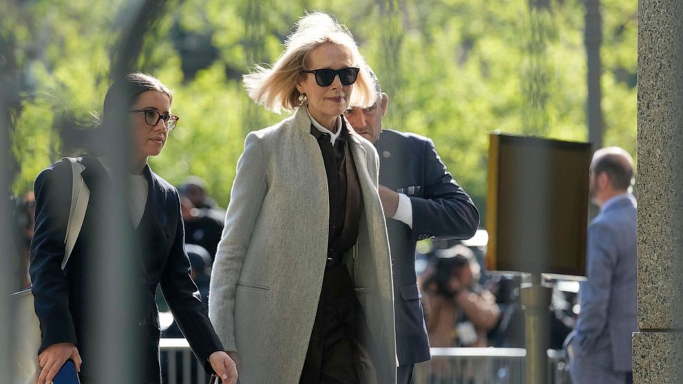 PHOTO: Former advice columnist E. Jean Carroll walks into Manhattan federal court, April 25, 2023, in New York.