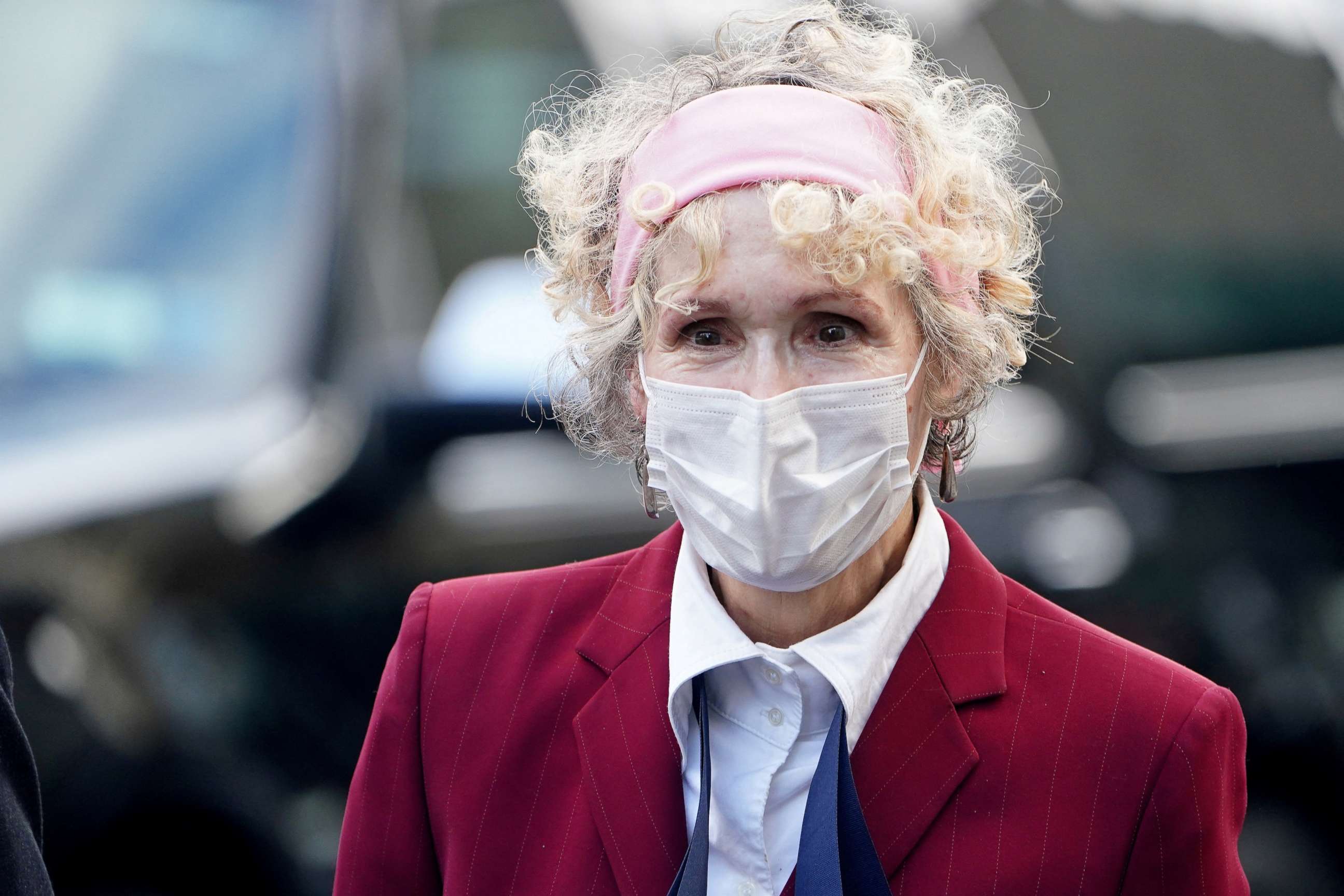 PHOTO: Donald Trump rape accuser E. Jean Carroll arrives for her hearing at federal court during the COVID-19 pandemic in the Manhattan borough of New York City, Oct. 21, 2020.