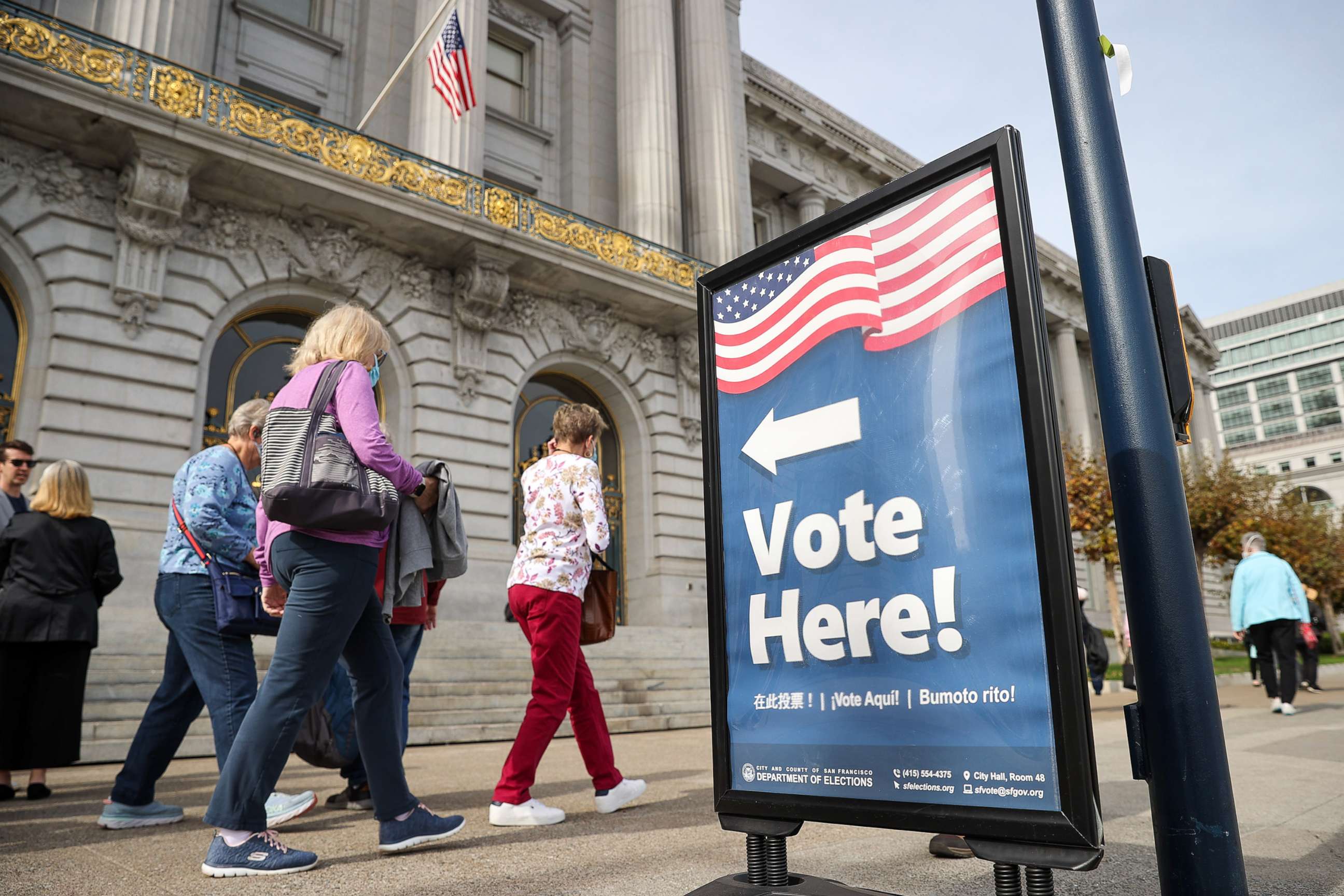 PHOTO: SA voting sign is seen outside of the City Hall as early voting continues for "Consolidated General Election" in San Francisco, October 28, 2022.