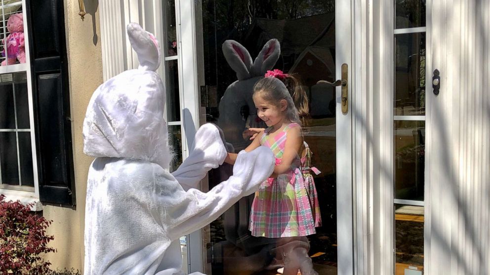 PHOTO: Internal Medicine Doctor Adam D. Scher, MD, who's working on the frontlines of the coronavirus pandemic, dresses as an Easter Bunny to spread cheer to his neighbors in Greenville, S.C., on March 27, 2020.