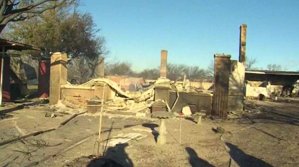 PHOTO: This screen grab from a video shows the destruction from a wildfire burning in Eastland County, Texas, on March 18, 2022.