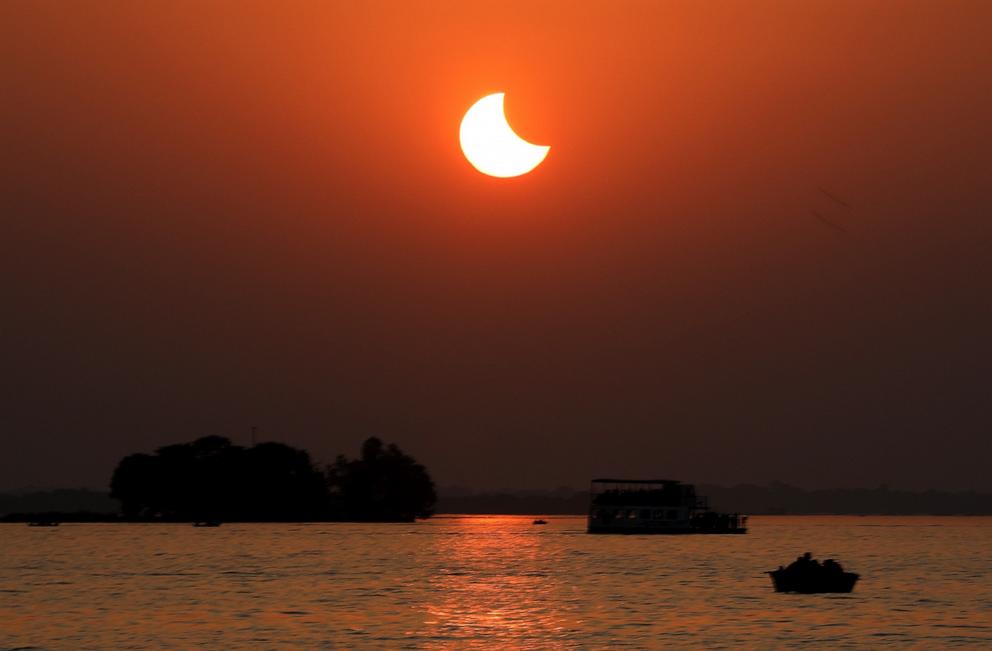 PHOTO: A partial solar eclipse is pictured in Bhopal, India, Oct. 25, 2022.