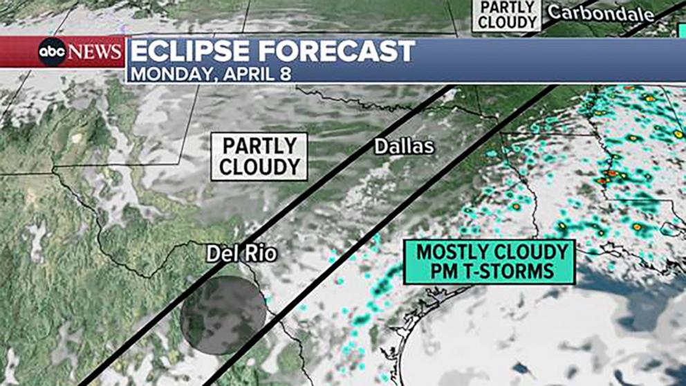 PHOTO: Del Rio, TX. Mostly cloudy skies with a few breaks possible. Not the best eclipse viewing.