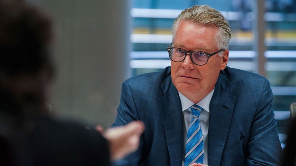 PHOTO: Edward Bastian, chief executive officer of Delta Air Lines Inc., listens during an interview in New York, Sept. 18, 2019.