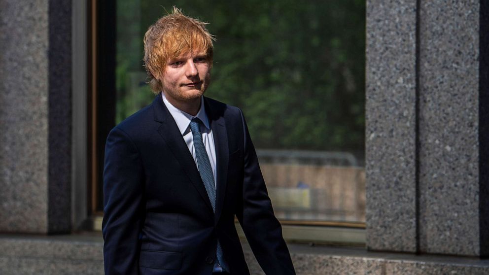 PHOTO: Ed Sheeran walks into Manhattan federal court, April 25, 2023, in New York.