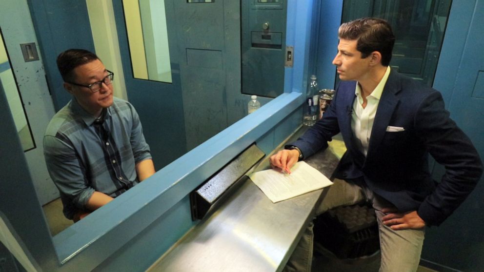 PHOTO: Ed Shin, who was sentenced to life in prison without the possibility of parole for the death of his business partner Chris Smith, speaks to ABC News' Matt Gutman.