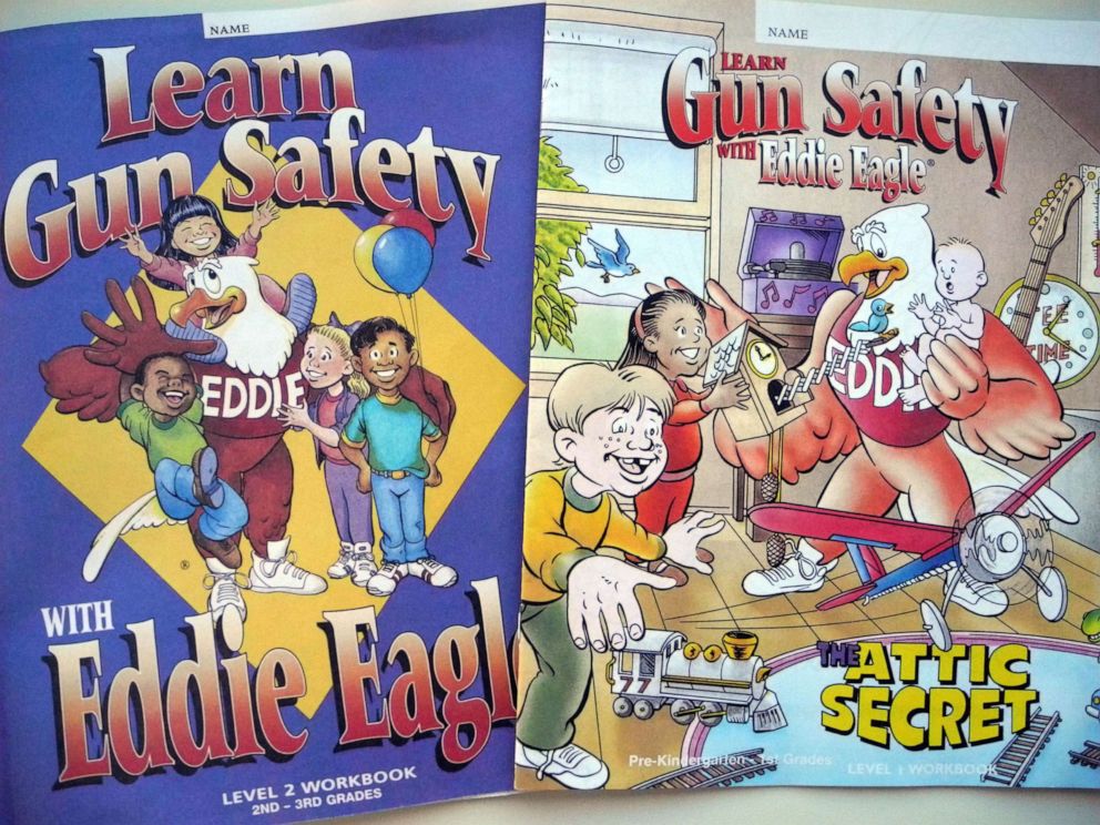 PHOTO: Shown in this Oct. 21, 2015, file photo, are two editions of "Learn Gun Safety with Eddie Eagle," an educational magazine put out by the NRA for children around the question of what to do if you discover a weapon.