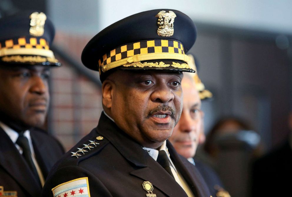 PHOTO: In this March 26, 2019, file photo, Chicago Police Superintendent Eddie Johnson speaks during a news conference.