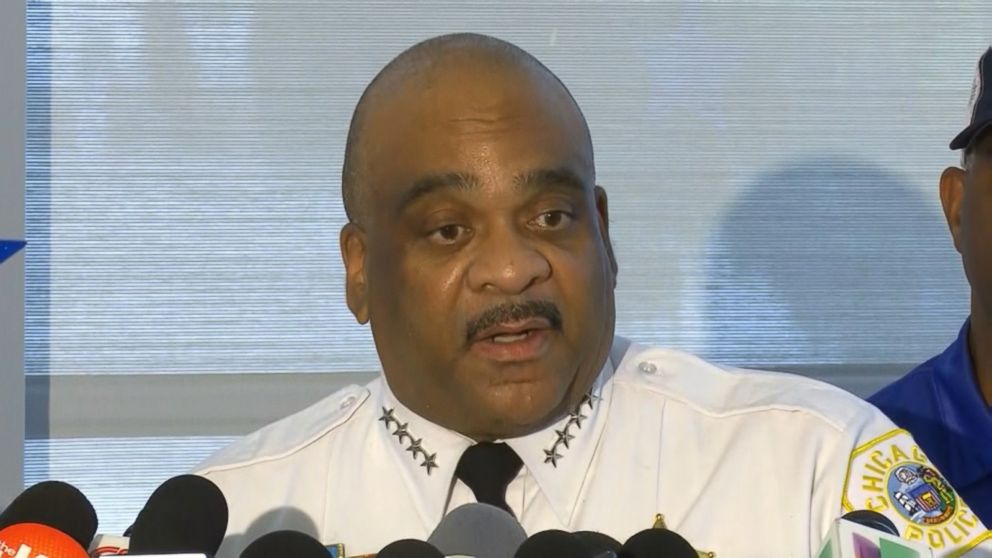 PHOTO: CPD superintendent Eddie Johnson speaks to the press about the recent shootings and violence in Chicago, Aug. 6, 2018.