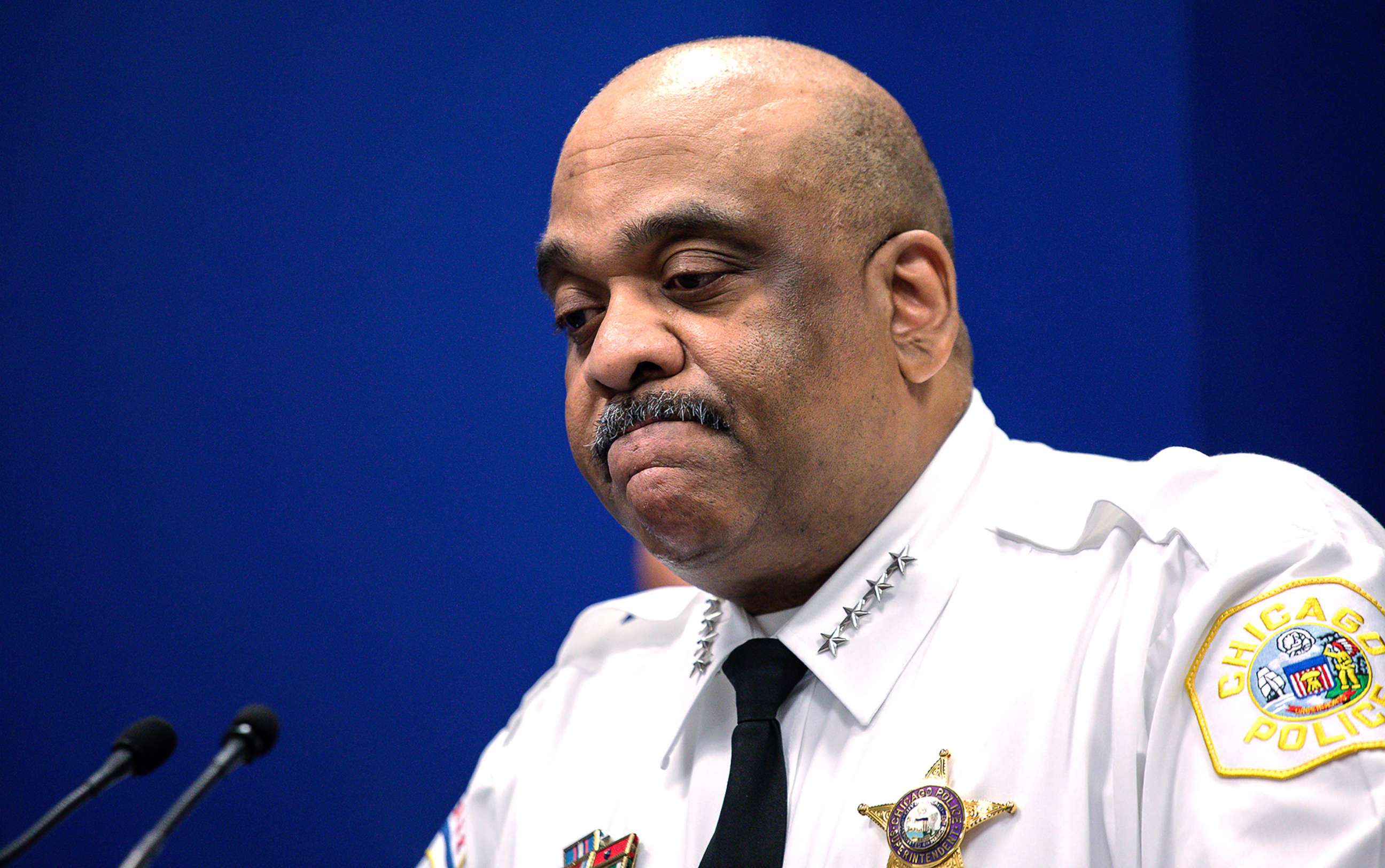 PHOTO: Chicago police Superintendent Eddie Johnson talks on June 26, 2019, at a news conference at police headquarters about the off-duty officer who was critically shot overnight.