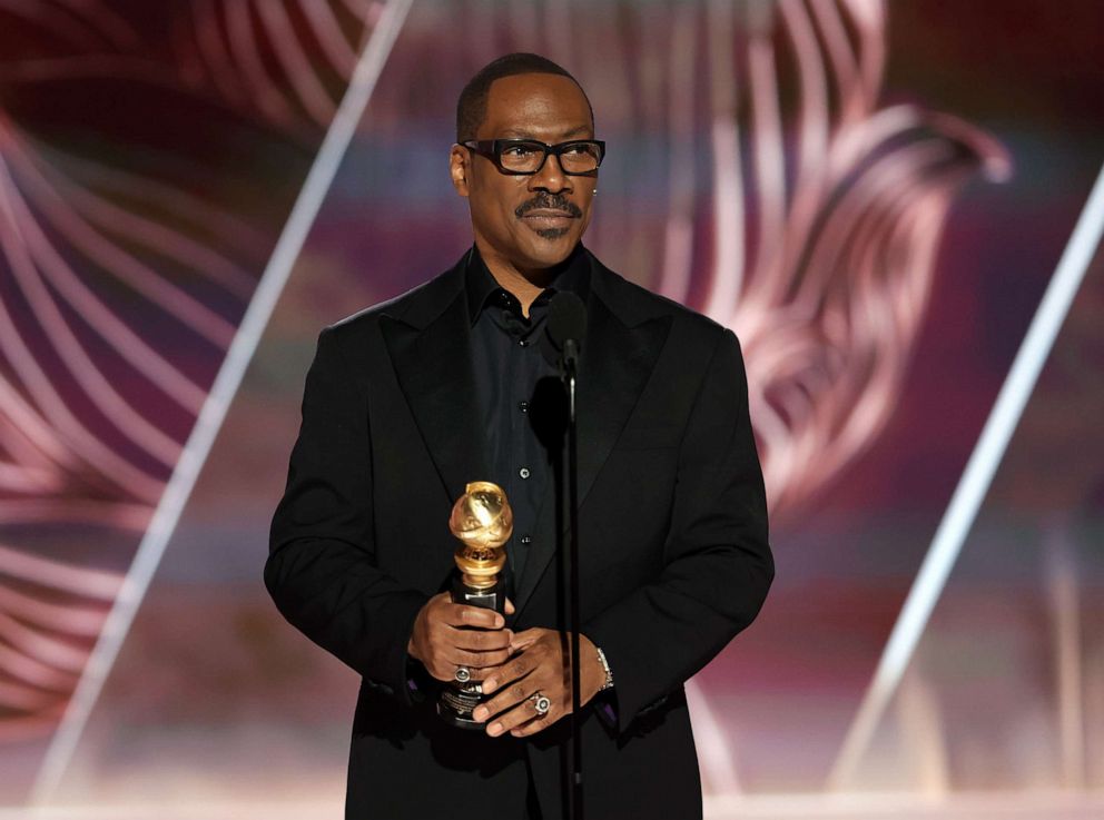 PHOTO: In this handout photo provided by NBC, honoree Eddie Murphy accepts the Cecil B. DeMille Award onstage during the 80th Annual Golden Globe Awards on Jan. 10, 2023, in Beverly Hills, Calif.