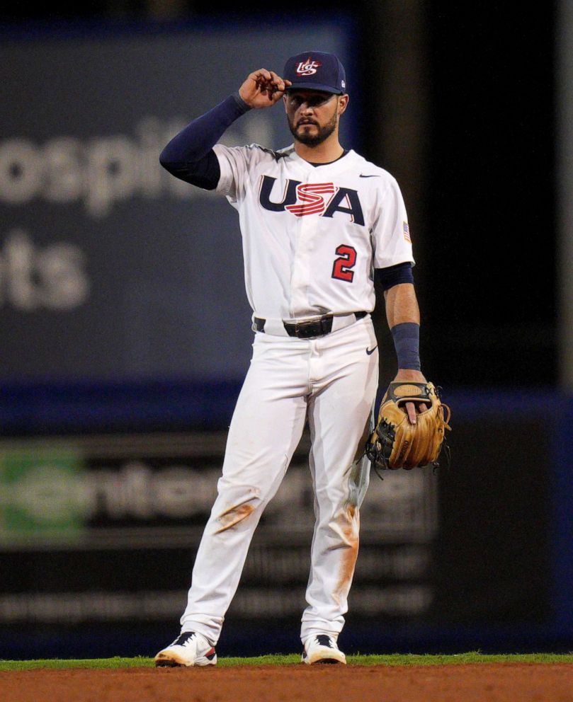 PHOTO: Eddy Alvarez #2 of the United States in action against Venezuela during the WBSC Baseball Americas Qualifier Super Round at Clover Park on June 5, 2021 in Port St. Lucie, Florida.