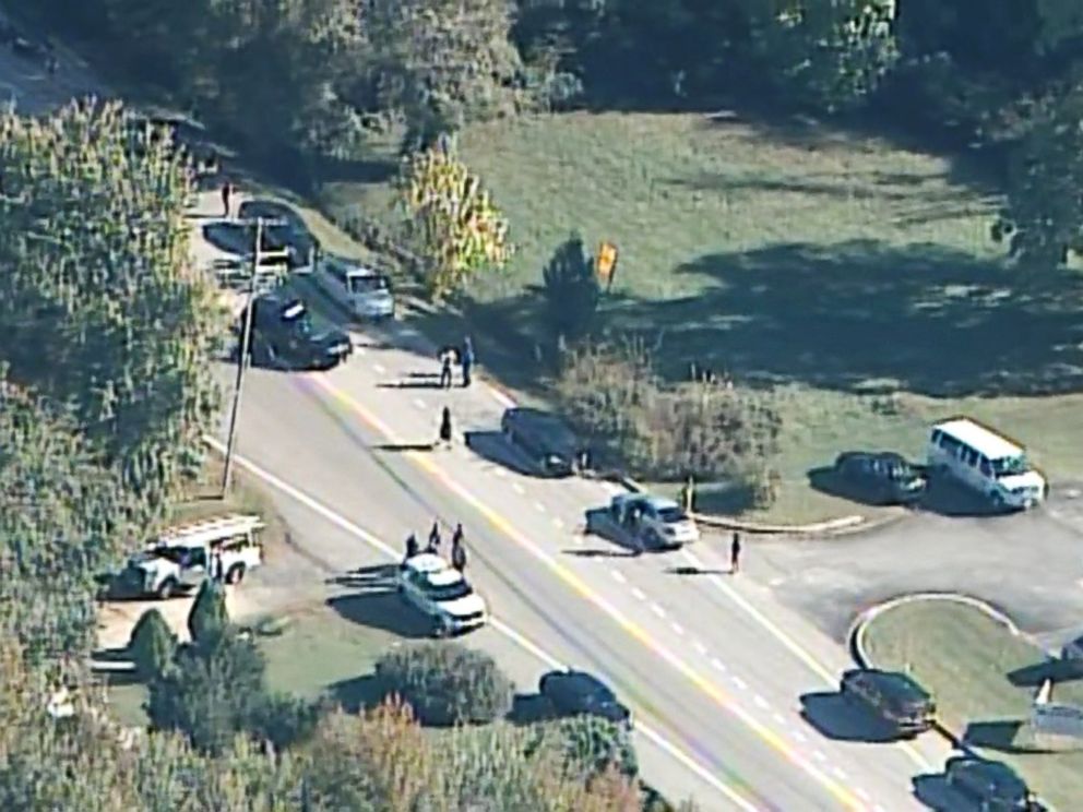 PHOTO: Crime scene from above the Edgewood, Maryland-business complex where Radeed Labeeb Prince, 37, at around 9 a.m. was alleged to be armed with a pistol and fired at Advanced Granite Solutions employees, killing three and seriously injuring two.
