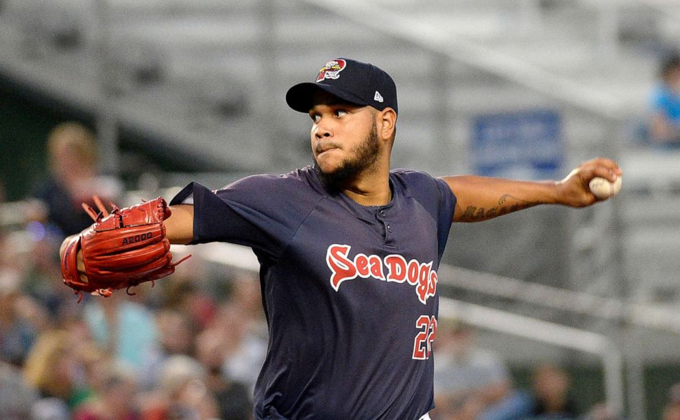 PHOTO: Eduardo Rodriguez pitches against the New Hampshire Fisher Cats, Aug. 27, 2018.