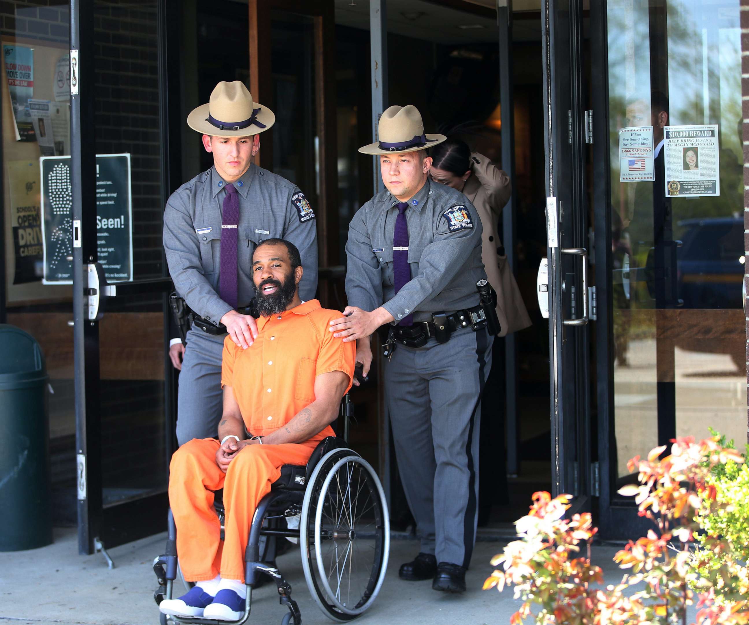 PHOTO: Edward Holley is wheeled out of the Middletown NYS police barracks on April 20, 2023. Megan Mcdonald Murder Arrest