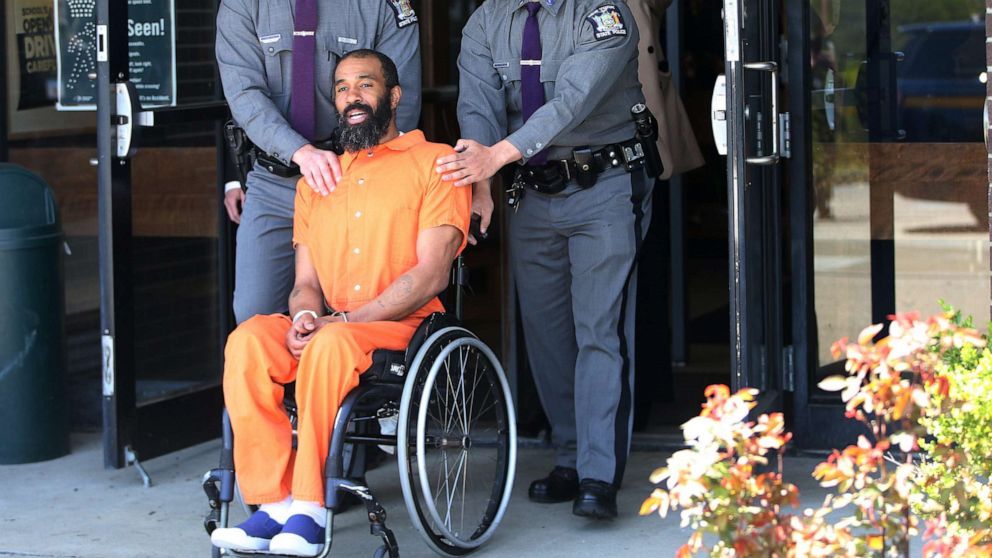 PHOTO: Edward Holley is wheeled out of the Middletown NYS police barracks on April 20, 2023. Megan Mcdonald Murder Arrest