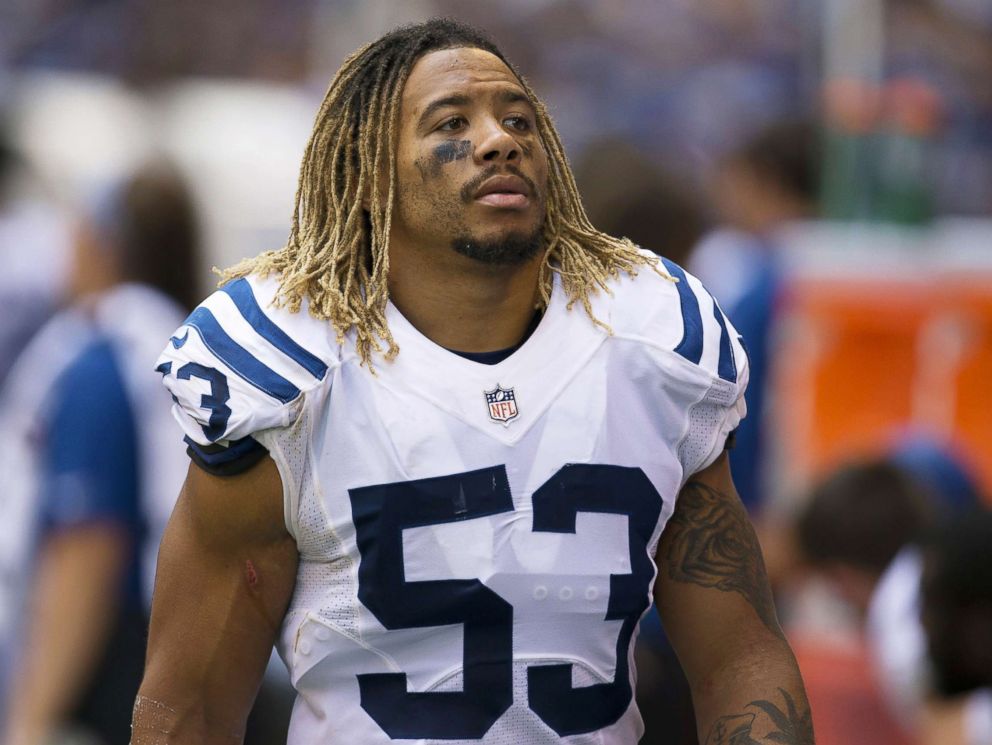 PHOTO: Indianapolis Colts linebacker Edwin Jackson during NFL football pre-season game between the Detroit Lions and the Indianapolis Colts at Lucas Oil Stadium in Indianapolis, Aug. 13, 2017.