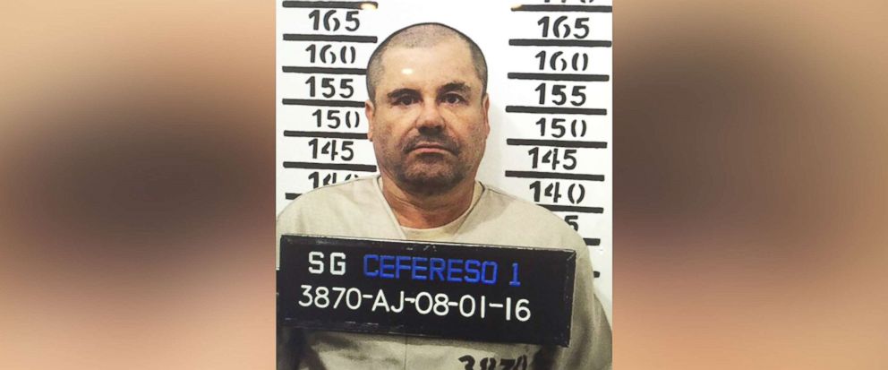PHOTO: Mexico's most wanted drug lord, Joaquin "El Chapo" Guzman, stands for his prison mug shot at the Altiplano maximum security federal prison in Almoloya, Mexico, Jan. 8, 2016.