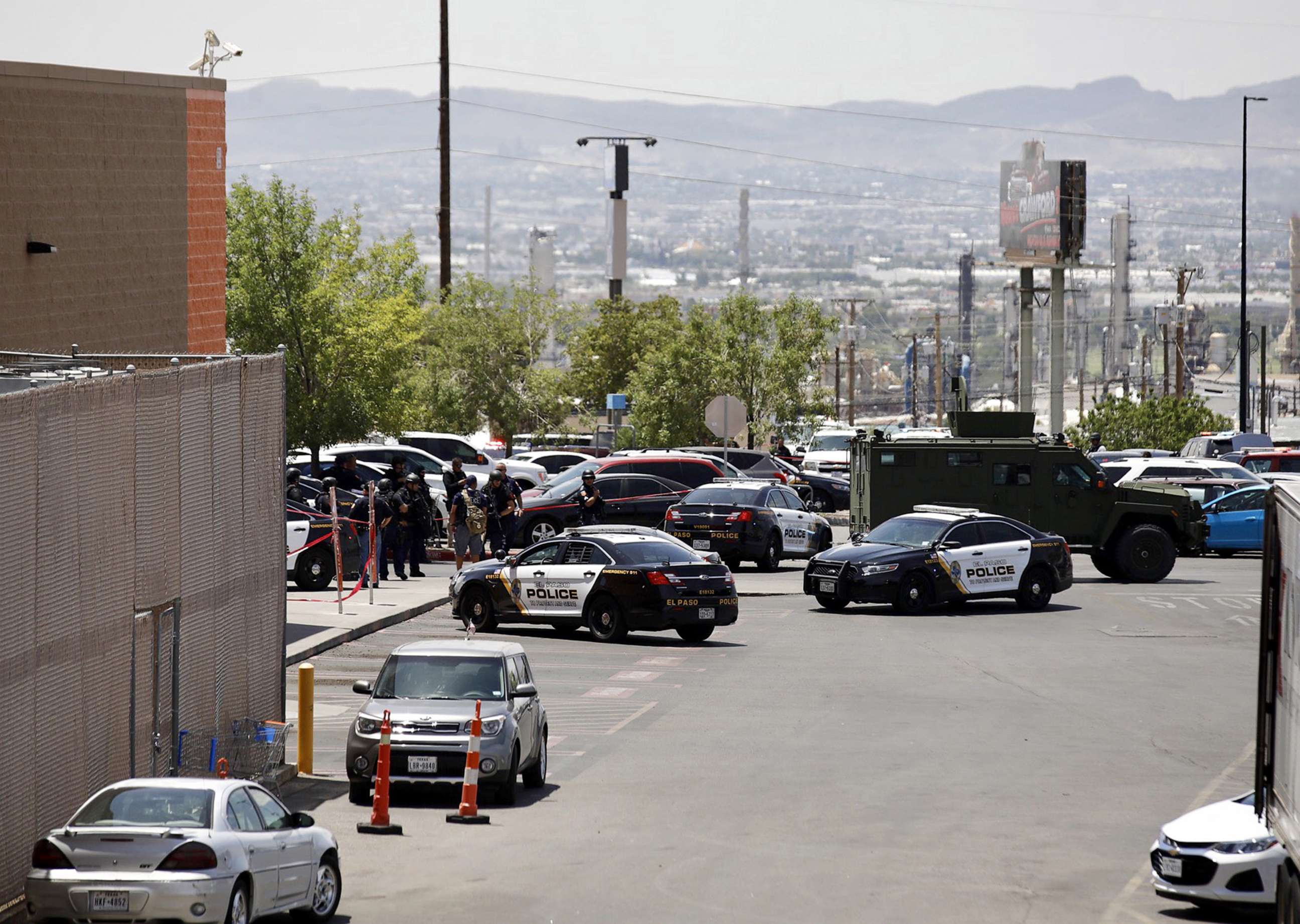 PHOTO: Police stand at attention during a shooting at a Walmart in El Paso, Texas, Aug. 3, 2019.