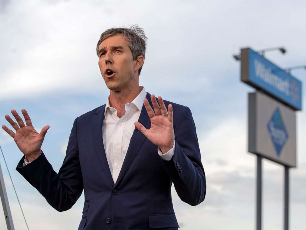 PHOTO: Presidential candidate Beto ORourke speaks with the media outside the Walmart store in the aftermath of a mass shooting in El Paso, Texas, Aug. 4, 2019.